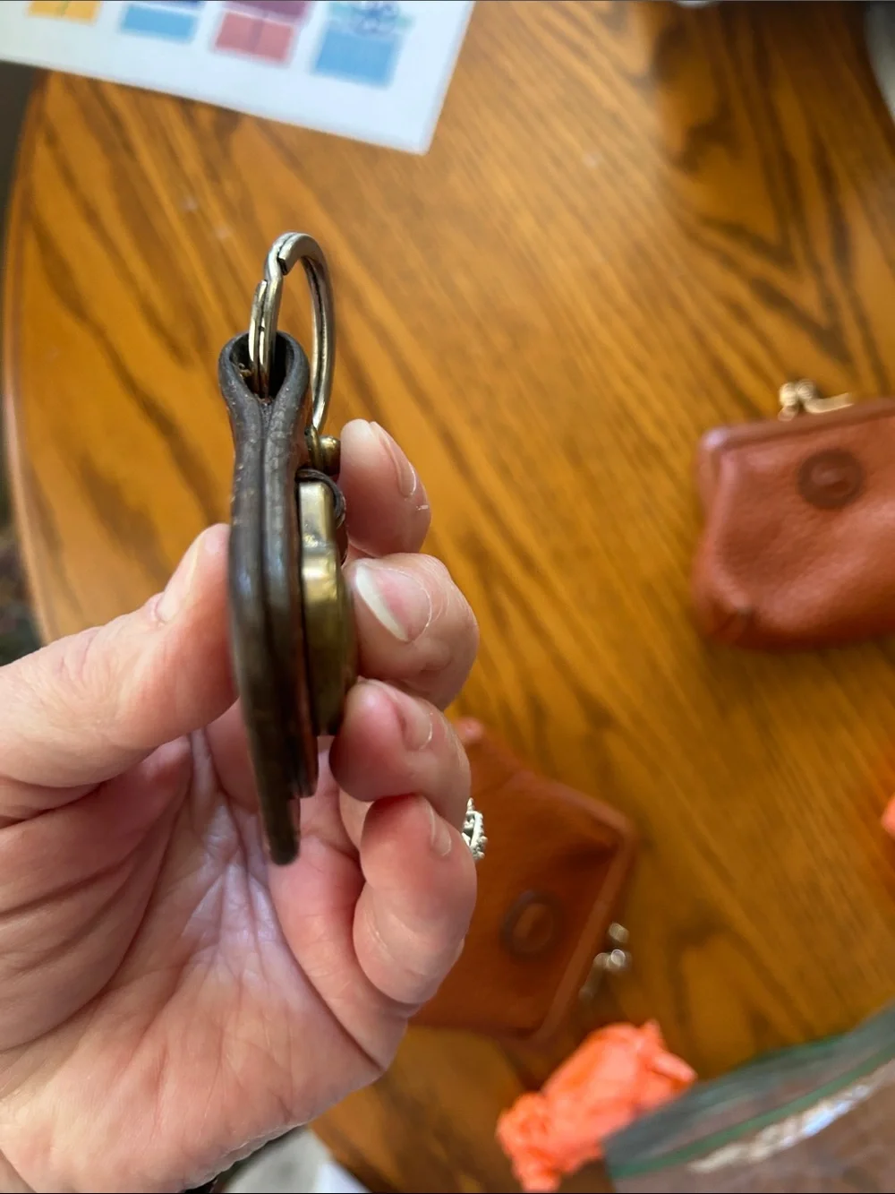 Dooney & Bourke Chestnut Brown Pebbled Leather Coin Purse with Key Fob VGUC